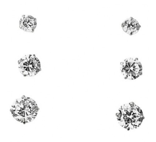 10K Gold 3-Pair Set of Round CZ Earrings