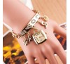 Women Fashion Chic Love Rhinestone Stainless Steel Gold Chain Bracelet Wrist Watch