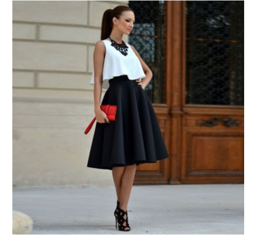 Women Vintage Style Drop Top High Waist Plain Long Skirt Dress 