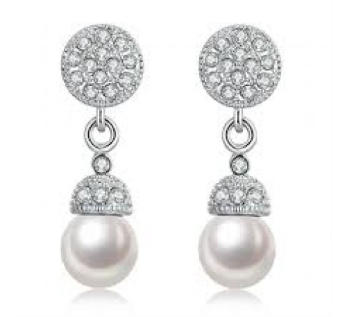 Women Fashion Nickle Platinum Plated Pearl Earrings