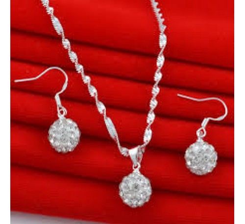 Women Jewelry Handmade Rhinestone Ball Set Included Necklace & Earring 