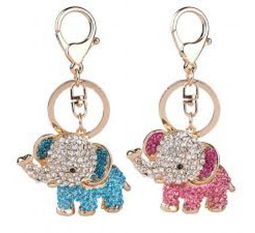 Animal Crystal Golden Color 3D Elephants Animal Key Chain 