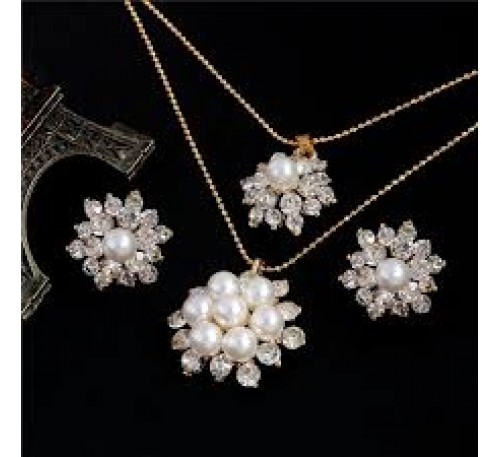 Snow Flower Jewelry Pearl Fashion Jewelry Earrings + Double Necklace Set