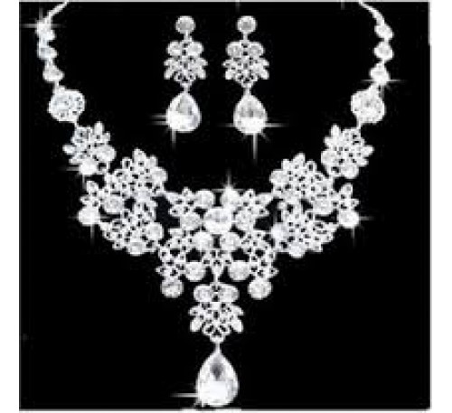  Fashion Jewelry Rhinestone Crystal Necklace & Earrings Set