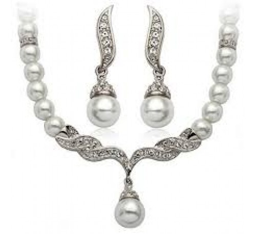 Crystal Pearl Rhinestone Included Necklace & Earrings Jewelry Set