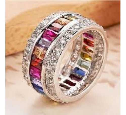 Women Multicolor Gemstone Delicate Princess Ring