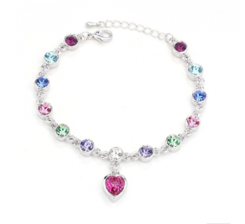  Women Fashion Crystal Rhinestone Bangle Ocean Blue Chain Heart Bracelet