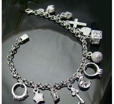 Silver Plated 13 Charms Chain Bracelet