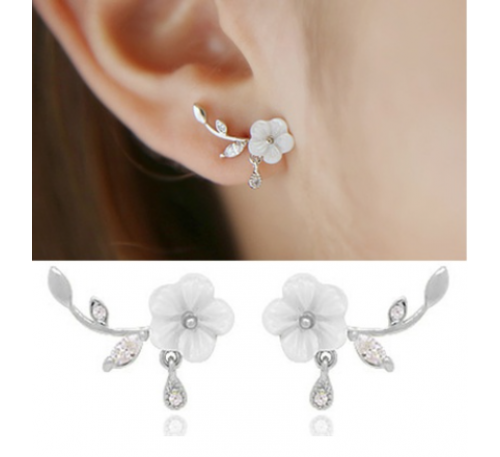 Women Fashion Crystal Shell Flower Stud Earrings