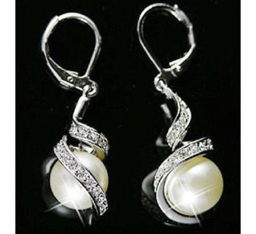 Women Fashion Pearl Dangle Crystal Earrings