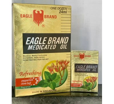   Eagle Brand Medicated Oil Refresh Dozen - Dầu Con Ó Vàng Xoa Bóp Xương Khớp 12 Chai -Made in Singapore