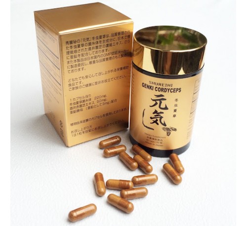  Genki Cordyceps - Đông Trùng Hạ Thảo Genki Kết Hợp Nấm Linh Chi - 60 Capsules - Made in Japan