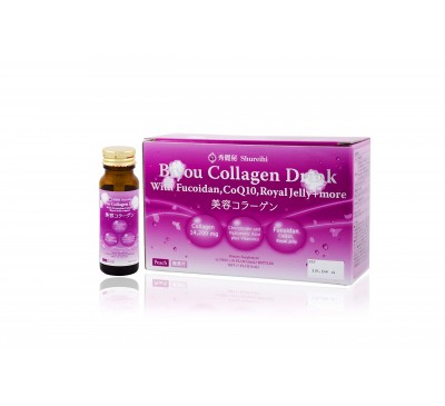 Shureihi Biyou Collagen Liquid - Nước Uống Biyou Collagen Có kết hợp Fucoidan & Nhiều Loại Vitamin - 50ml x 10 bottles - Made in Japan