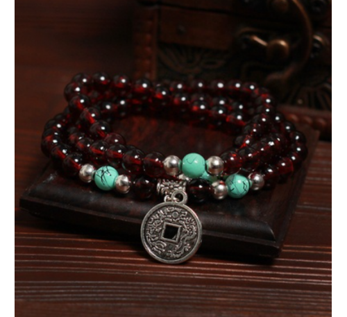 Buddhist Handmade Tibetan Purple Wood Prayer Beads Bracelet