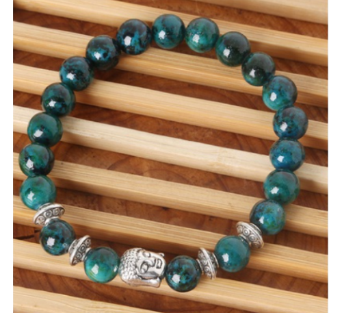 Buddhist Natural Stone Beads Energy Healing Stone Yoga Sliver Bracelet
