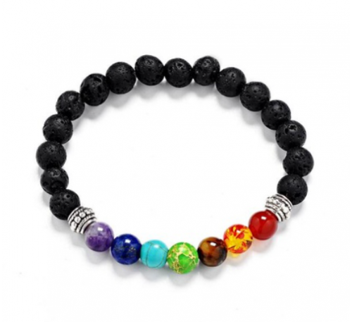 Unisex Seven Healing Balance Beads For Yoga Life Energy Natural Stone Black Bracelet