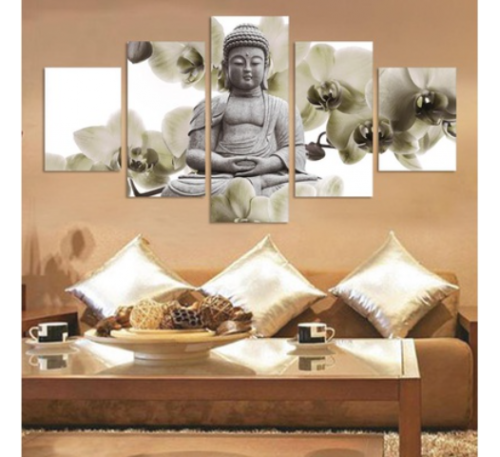 Five UnFramed Panel Background Buddha Painting Fengshui Canvas Art Wall Pictures Home Decoration