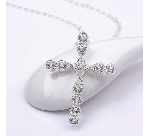 Women Jewelry Crystal Cross Zircon Pendant Necklace