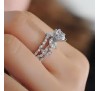 Women's Unique Leaf Design White Sapphire Wedding Engagement Ring Set