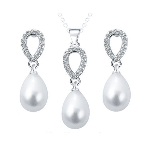 Elegant Princess WaterDrop Crystal Necklace & Earrings Pearl Jewelry Set